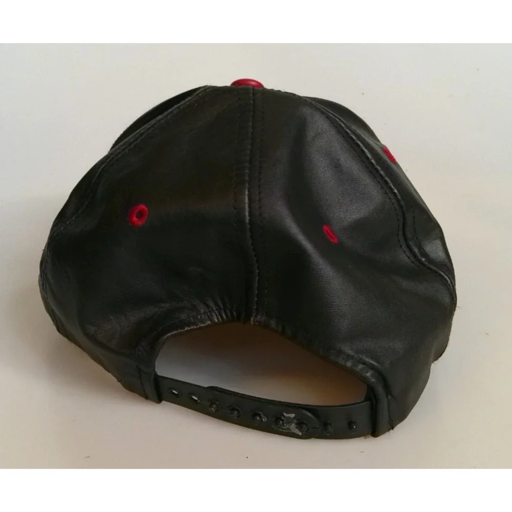San Francisco 49ers Leather Snapback VTG 90s Hat Modern Cap USA NFL Black Red
